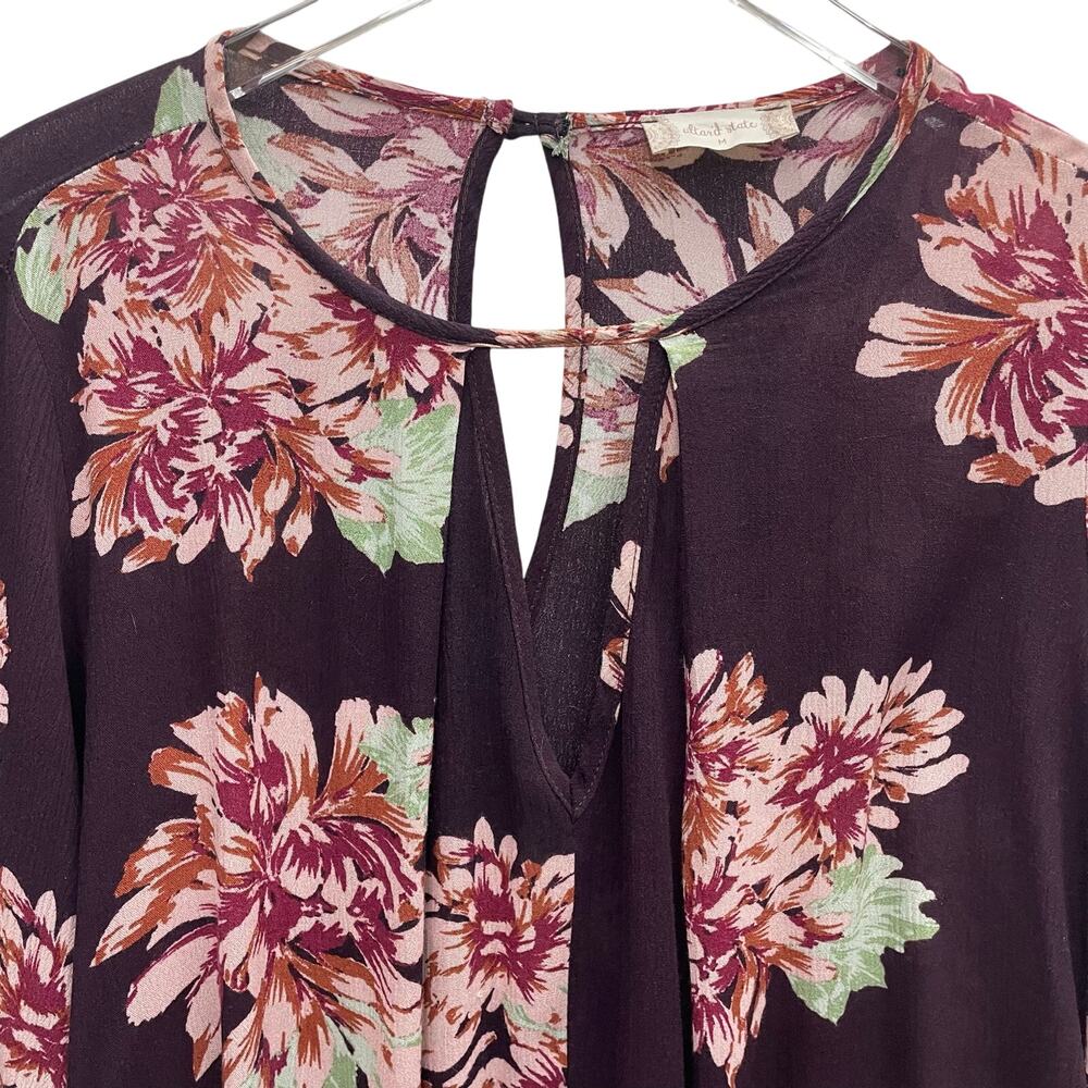 Altar’d State Burgundy Floral Front Keyhole Long Sleeve Tunic Top Size Medium - Picture 2 of 8
